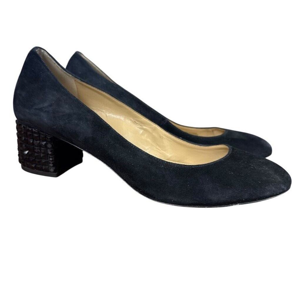 Michael Kors Block Heels Rhinestones Slip On Suede Leather Pumps Shoes sz 7.5
